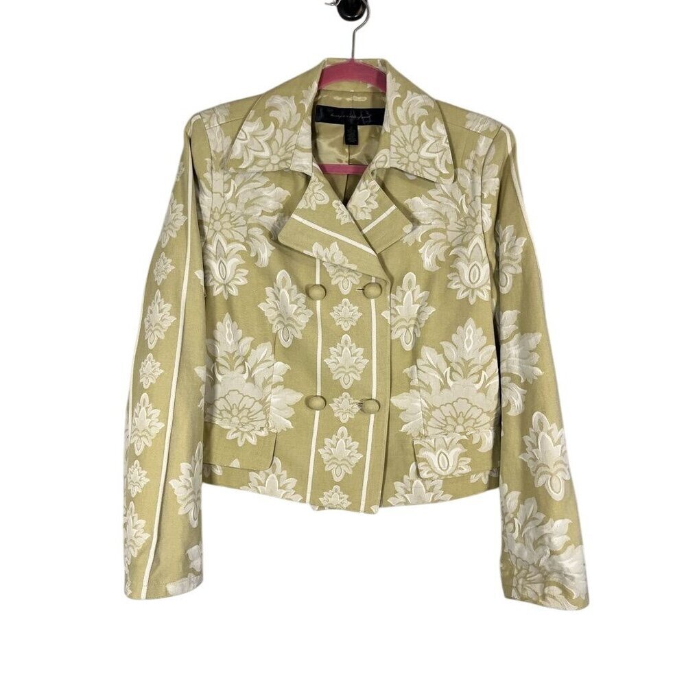 Retro Floral Blazer 14 Tan Embroidery Classic Chic Preppy Boho Indie Folk Artsy